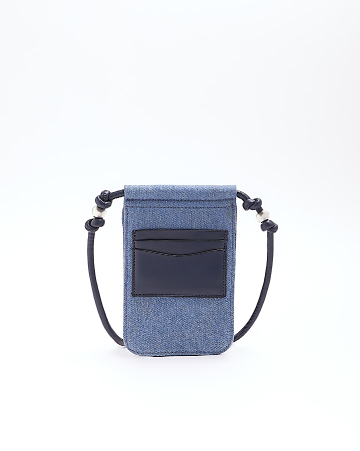 Blue Quilted Denim Phone Pouch