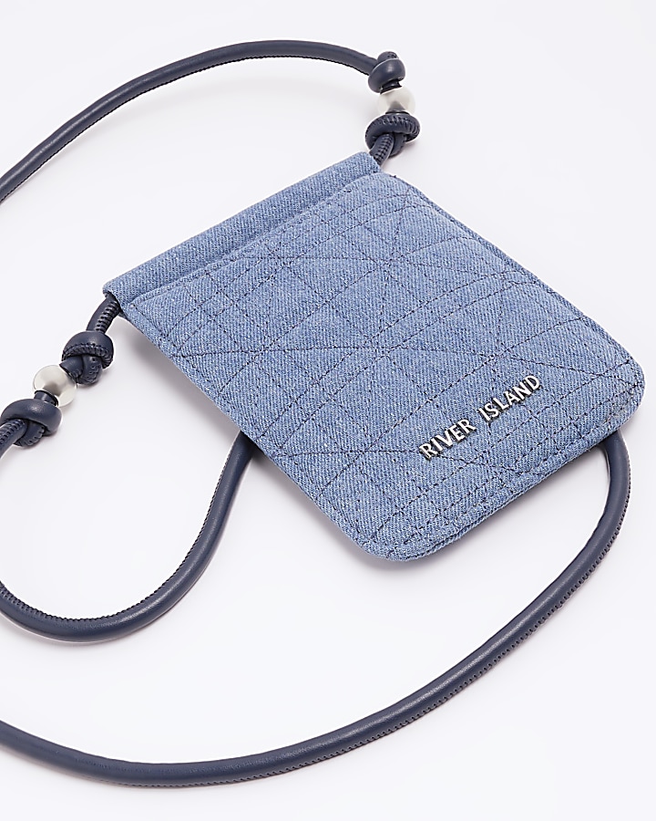 Blue Quilted Denim Phone Pouch
