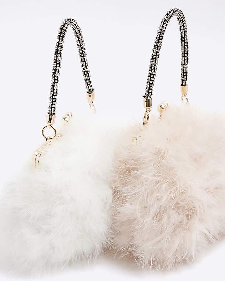 Pink feather clip top cross body bag