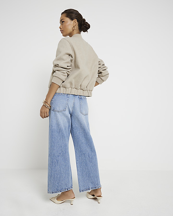 Petite blue cropped relaxed straight jeans