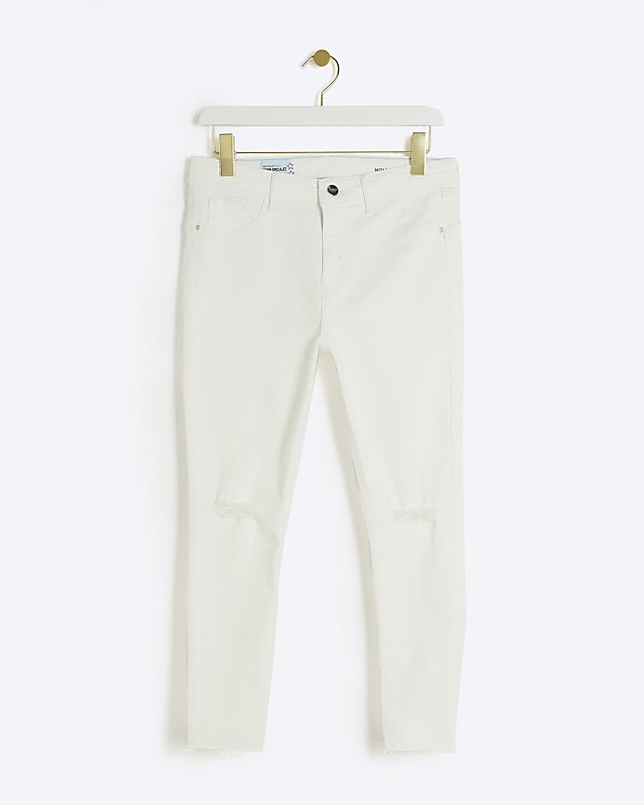 Petite white ripped Molly skinny jeans