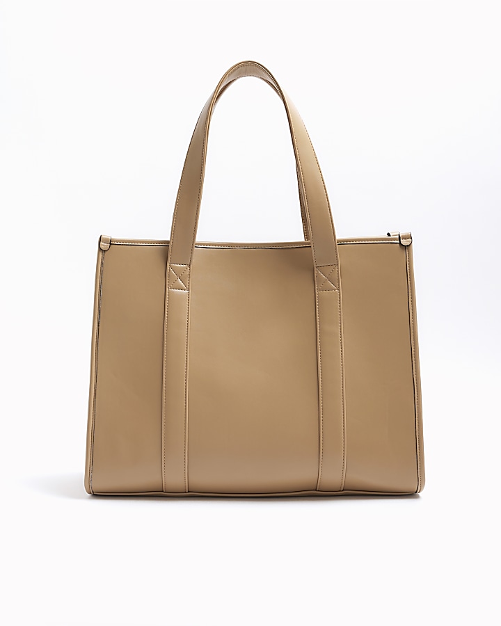 Brown faux leather embossed shopper bag