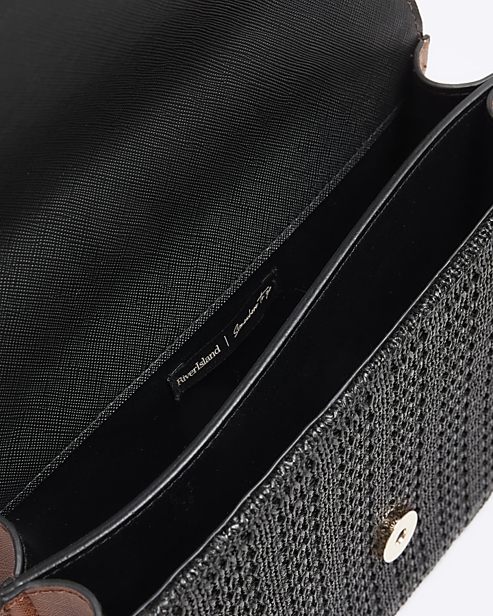 Black raffia shoulder handbag