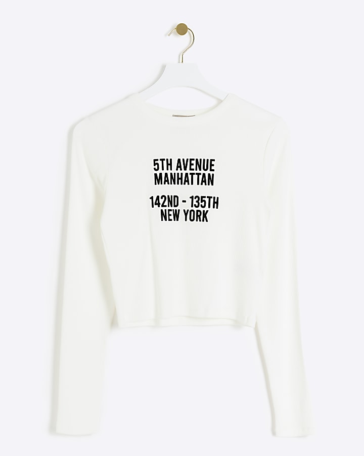 White graphic long sleeve t-shirt | River Island