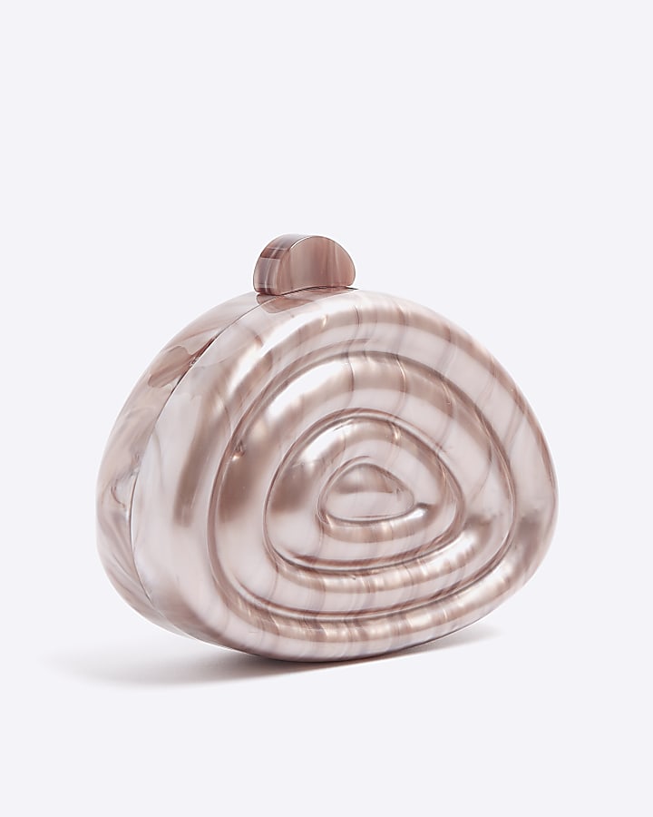 Brown hard shell clutch bag River Island