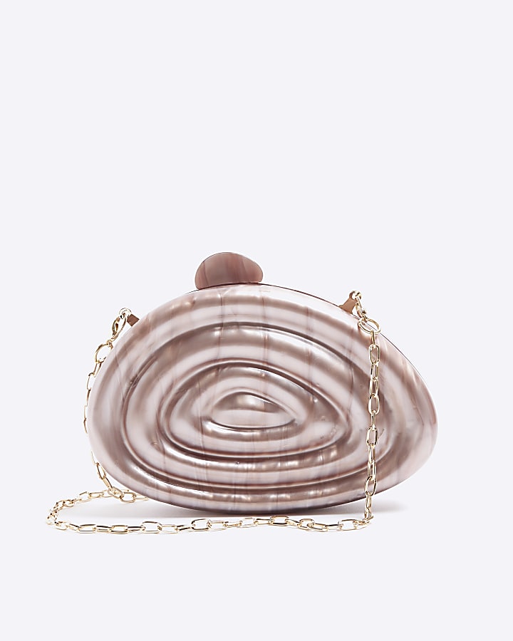 Brown hard shell clutch bag River Island