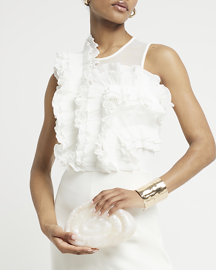 Cream hard shell clutch bag River Island