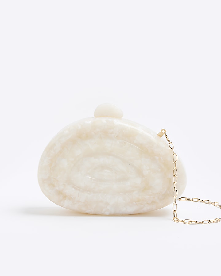 Cream hard shell clutch bag River Island