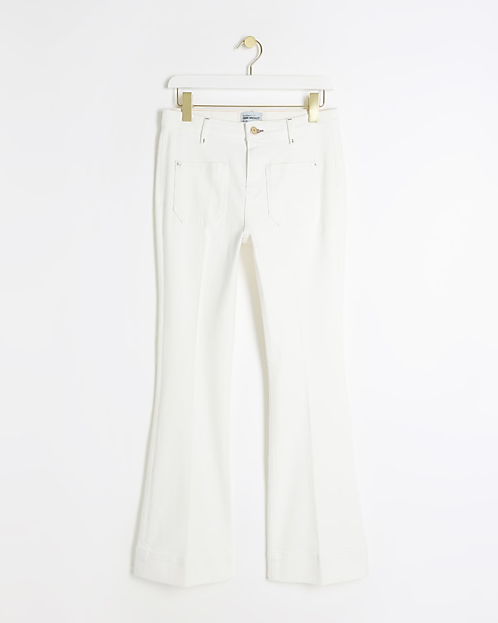 White pocket front flare jeans