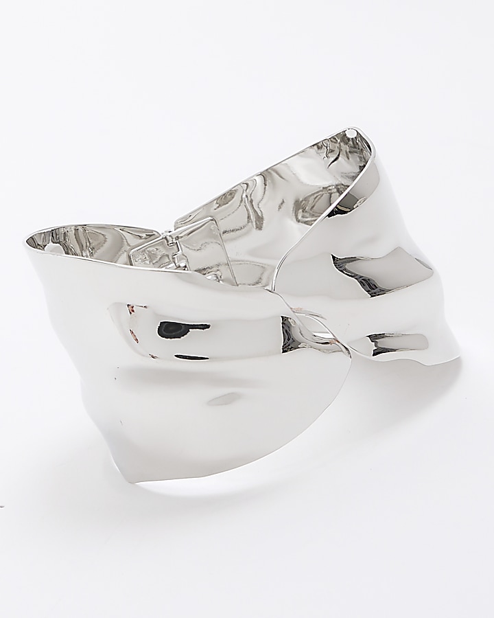 Silver textured cuff bracelet