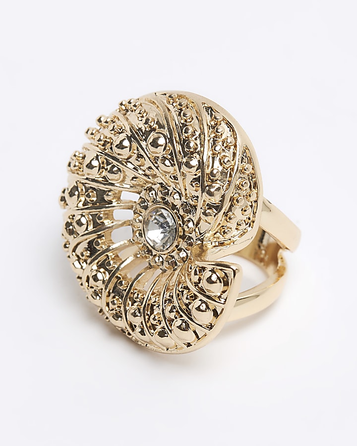 Gold Shell Diamante Ring