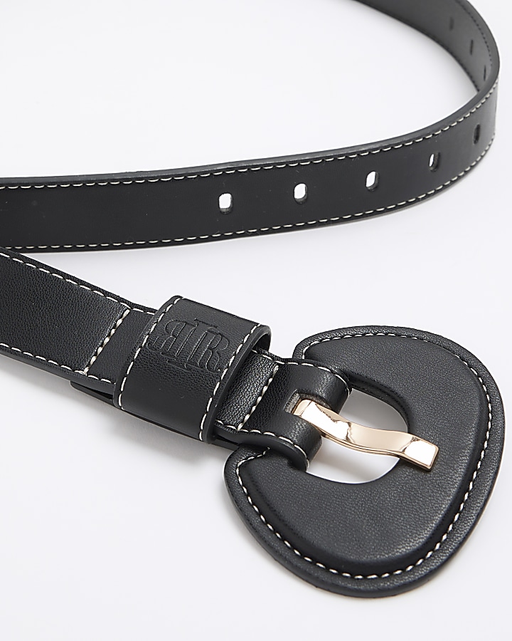 Black covered buckle belt River Island