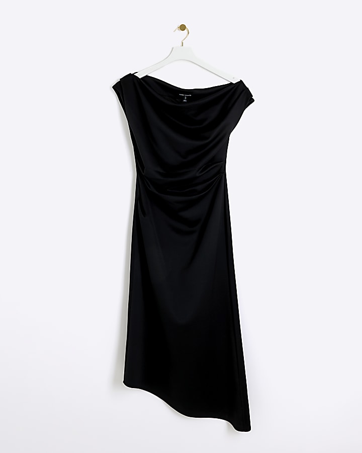 Black Asymmetric Bodycon Midi Dress