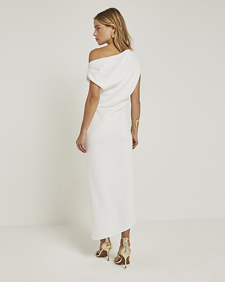 White Asymmetric Bodycon Midi Dress