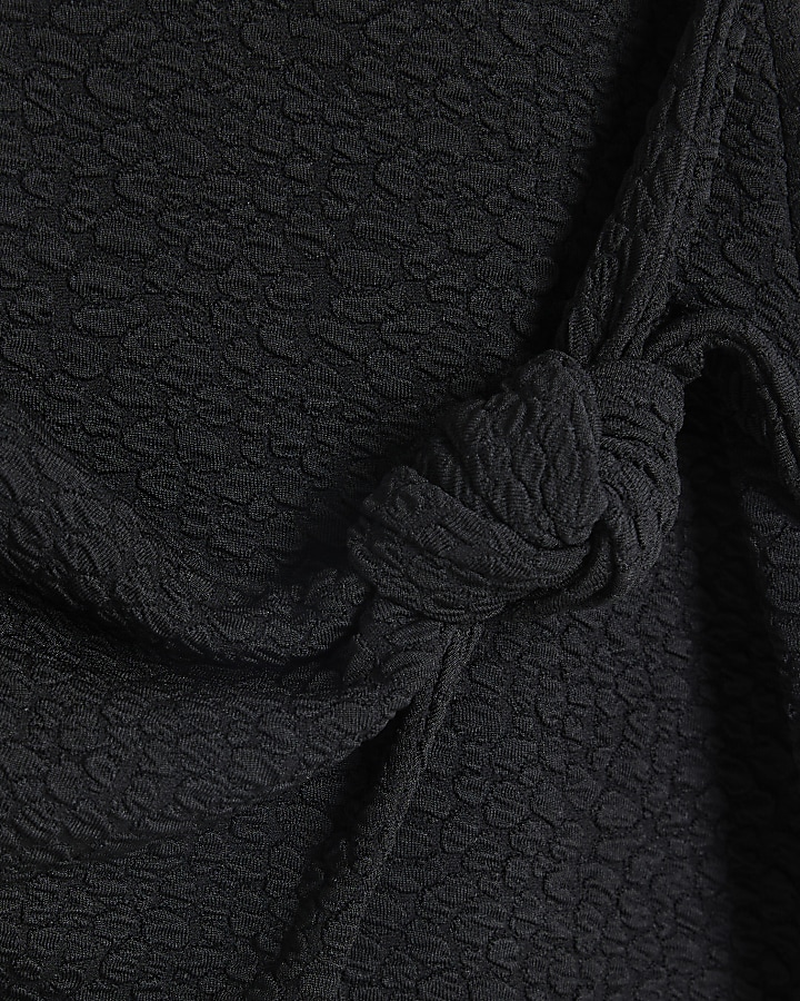 Black textured knot bodycon midi dress