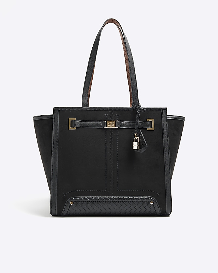 Black suedette locket tote bag