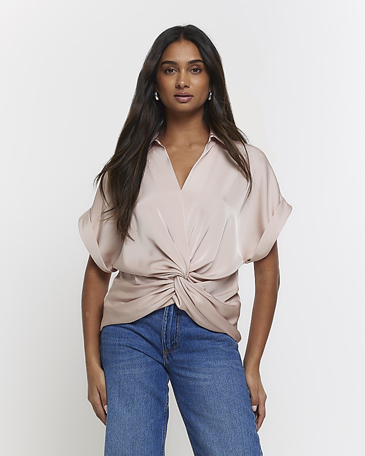 Pink wrap front blouse