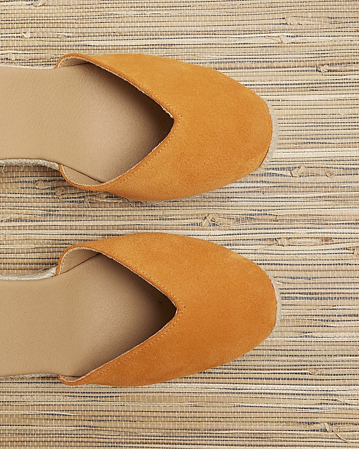 Orange suede wedge espadrille sandals