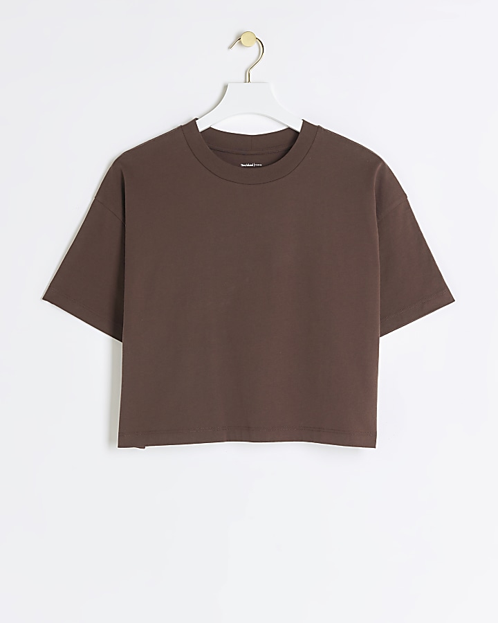 Brown boxy cropped t-shirt