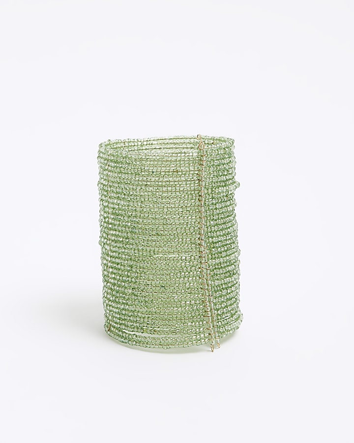 Green Beaded Cuff Bracelet