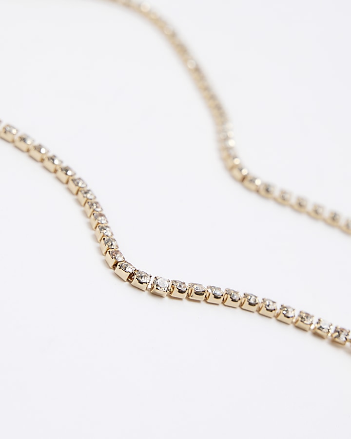 Gold Diamante R Initial Necklace