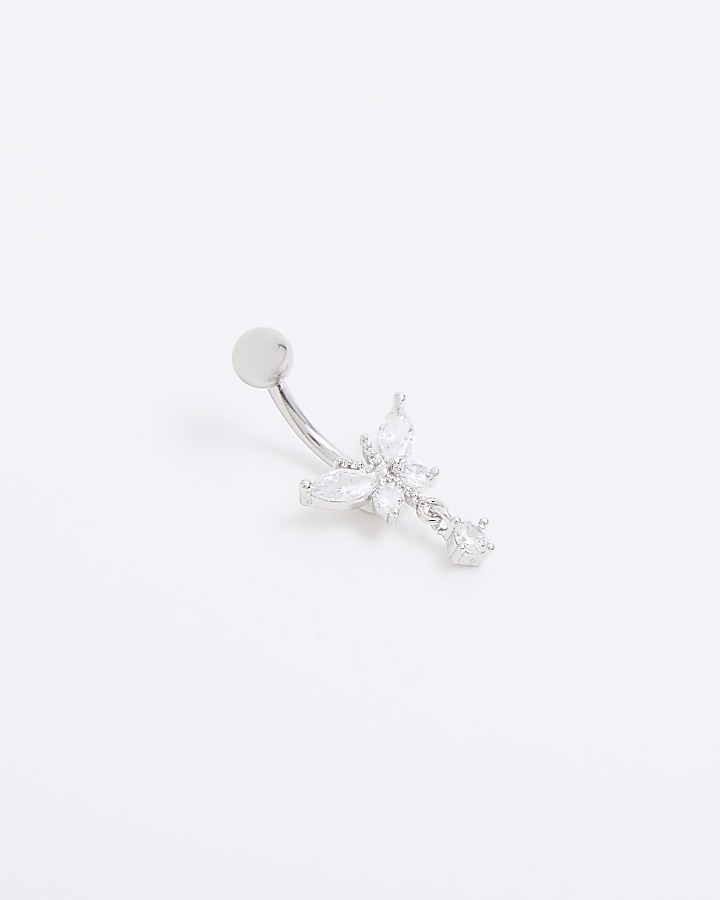 Silver Stainless Steel Butterfly Belly Bar