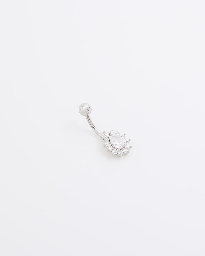 Silver Stainless Steel Diamante Belly Bar