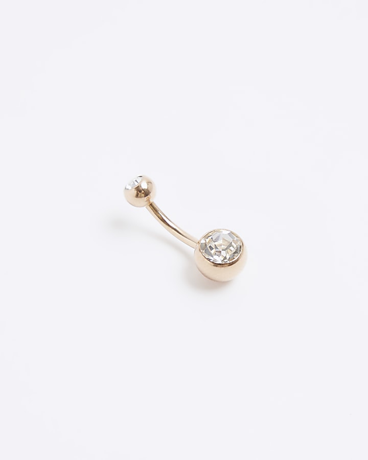 Rose Gold Stainless Steel Diamante Belly Bar