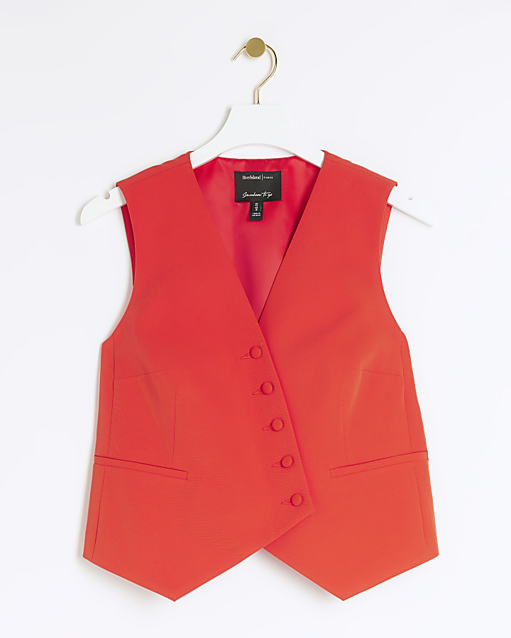 Red asymmetric waistcoat