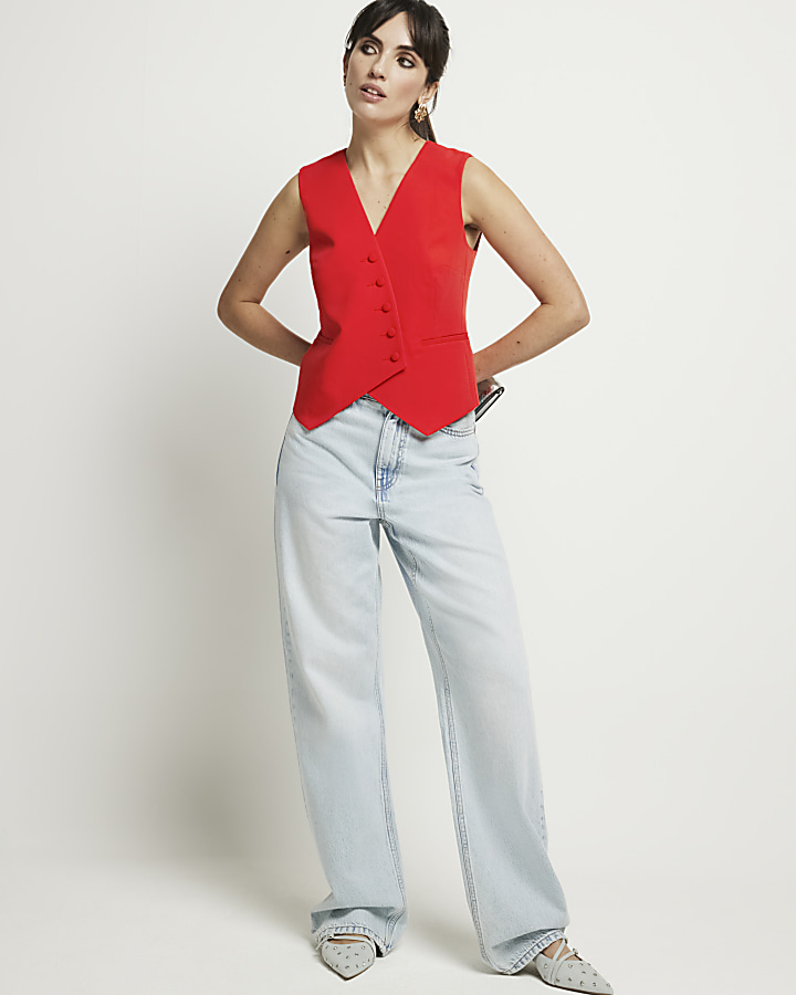 Red asymmetric waistcoat