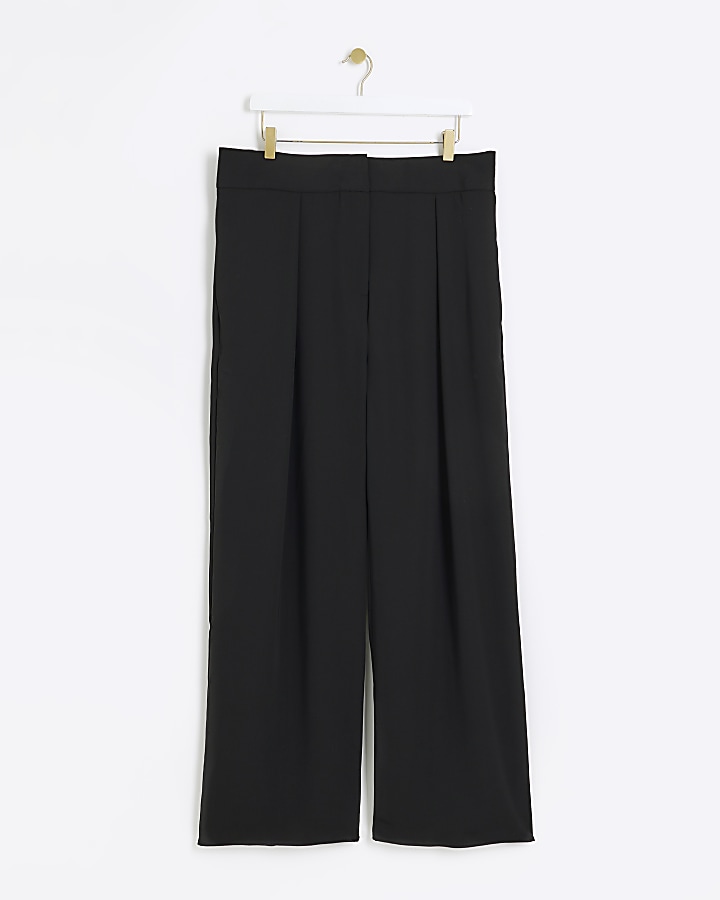 Black pleated wide leg trousers