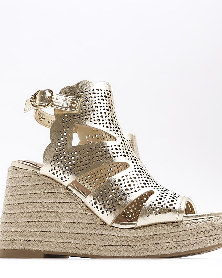 Gold Cut out Wedge Sandals
