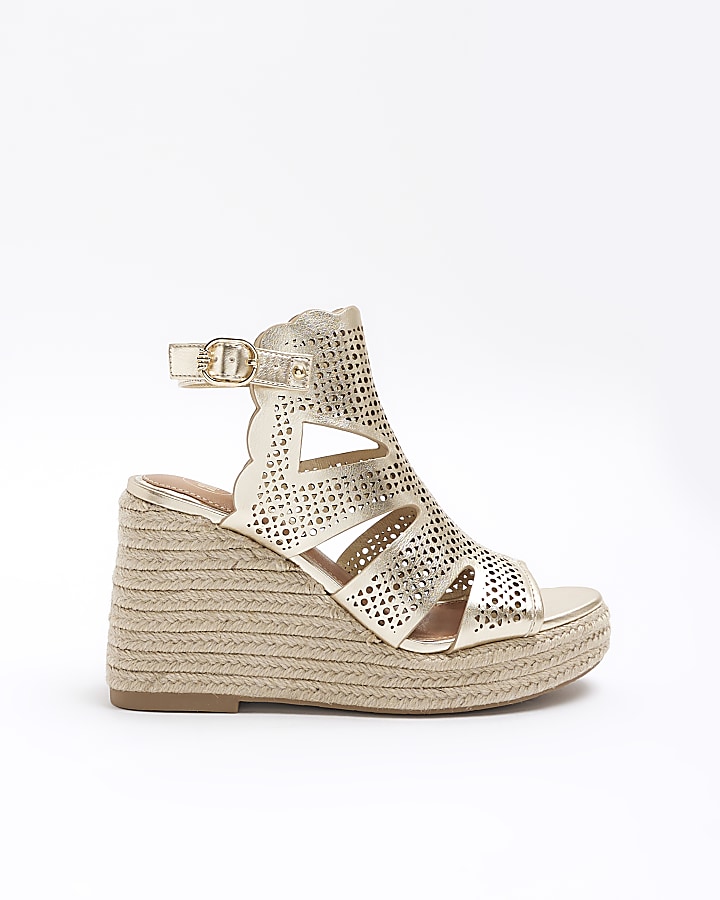 Gold Cut out Wedge Sandals