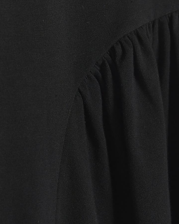 Black godet detail t-shirt mini dress
