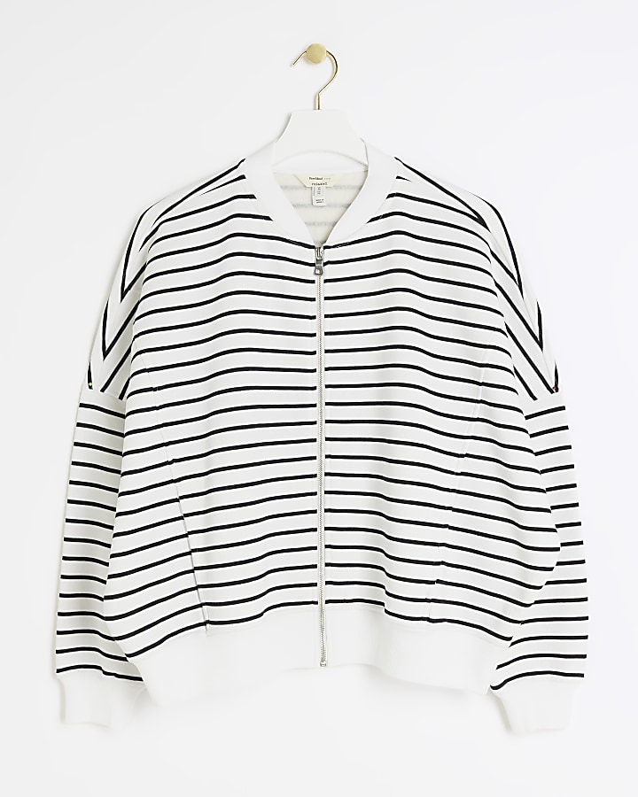 Black stripe zip up bomber sweatshirt