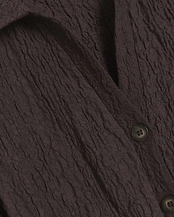 Brown Textured Midi Shirt Dress