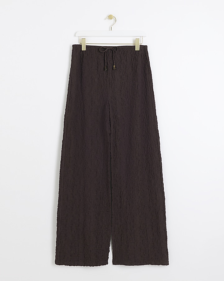 Brown textured wide leg trousers