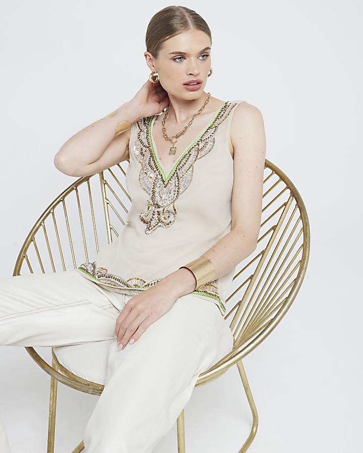 Slim Ribbed Tank Top Country Beige