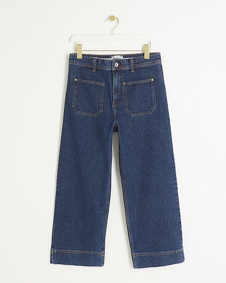 Blue high waisted crop wide fit jeans