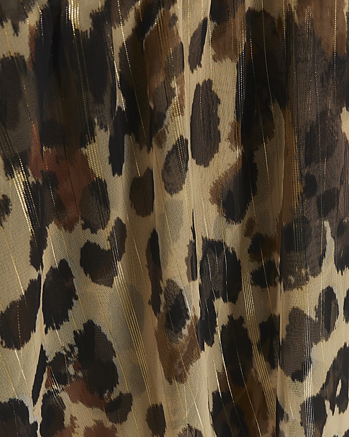 Beige leopard print shirred playsuit