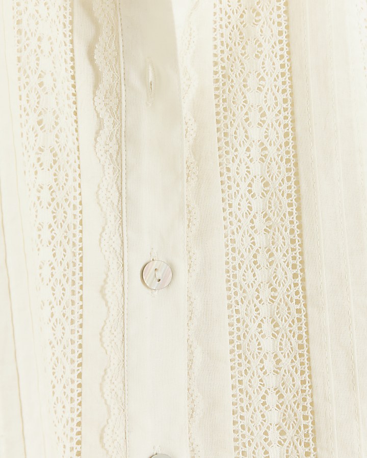 Cream lace detail belted mini shirt dress
