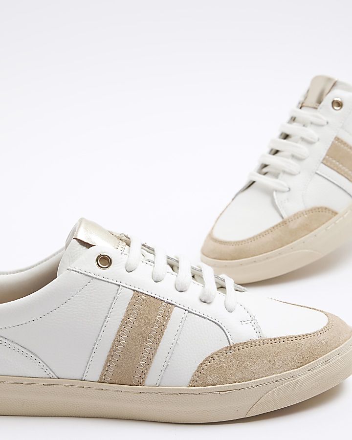 White leather lace up trainers