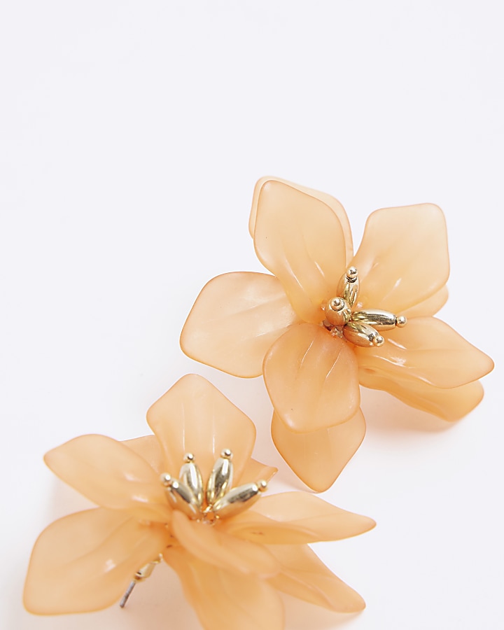 Orange Flower Stud Earrings