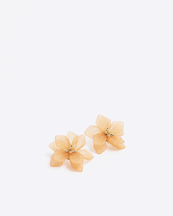 Orange Flower Stud Earrings River Island