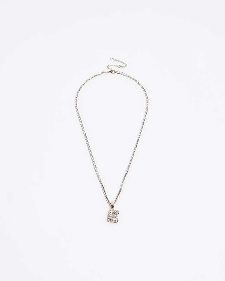Gold E initial necklace