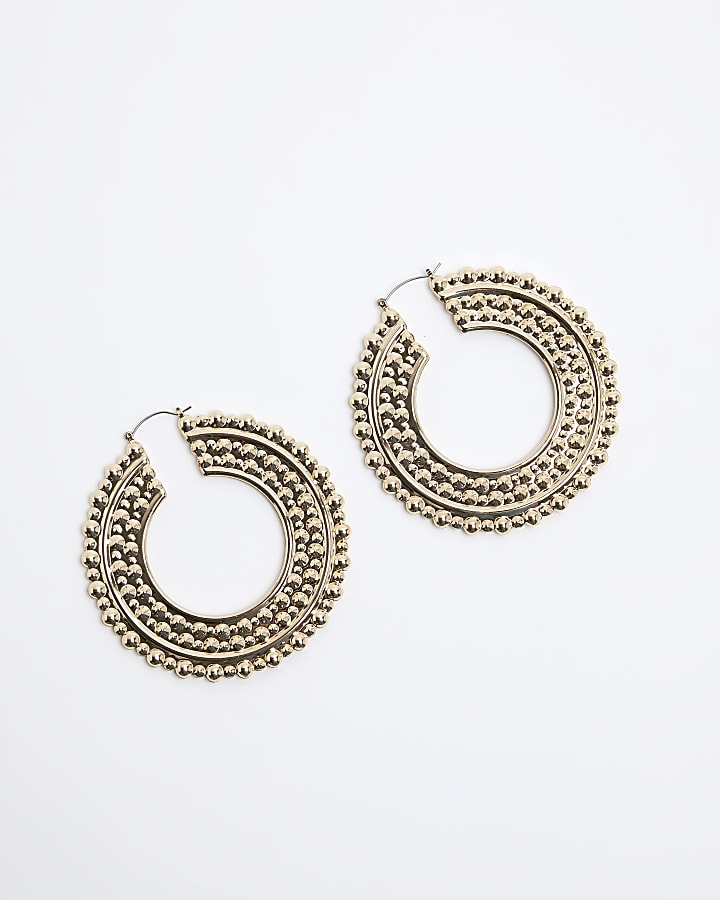 Gold oversized textured hoop earrings