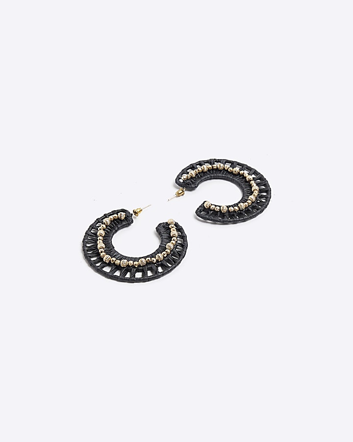 Black Raffia Hoop Earrings