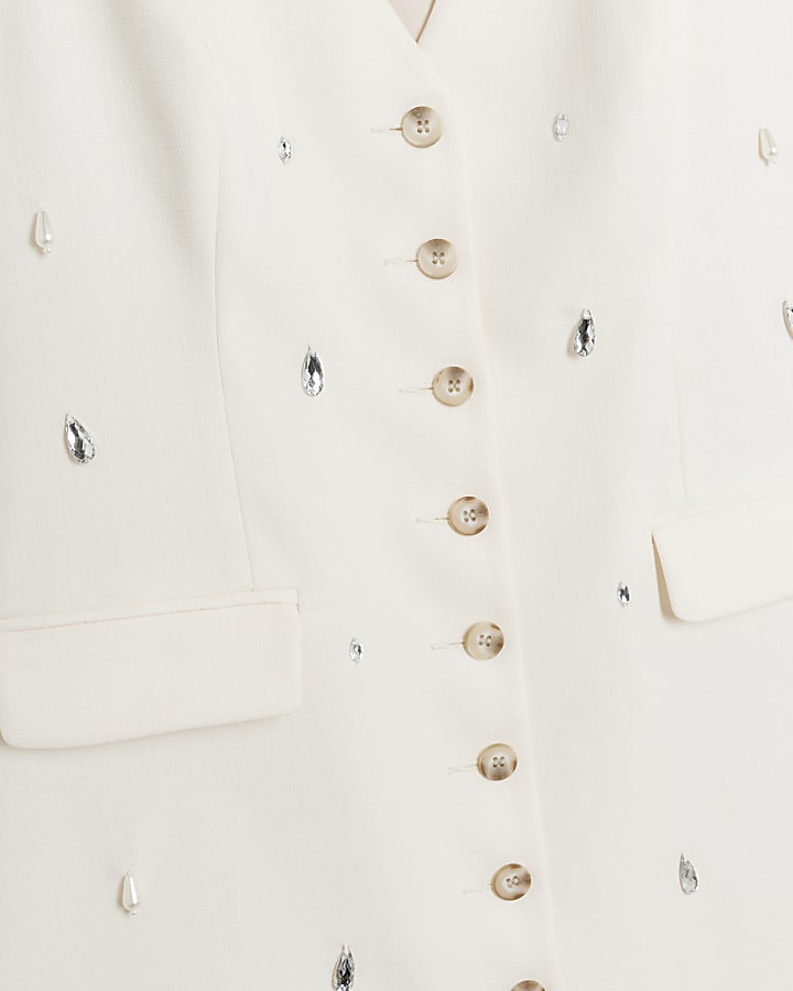 Petite White embellished waistcoat mini dress