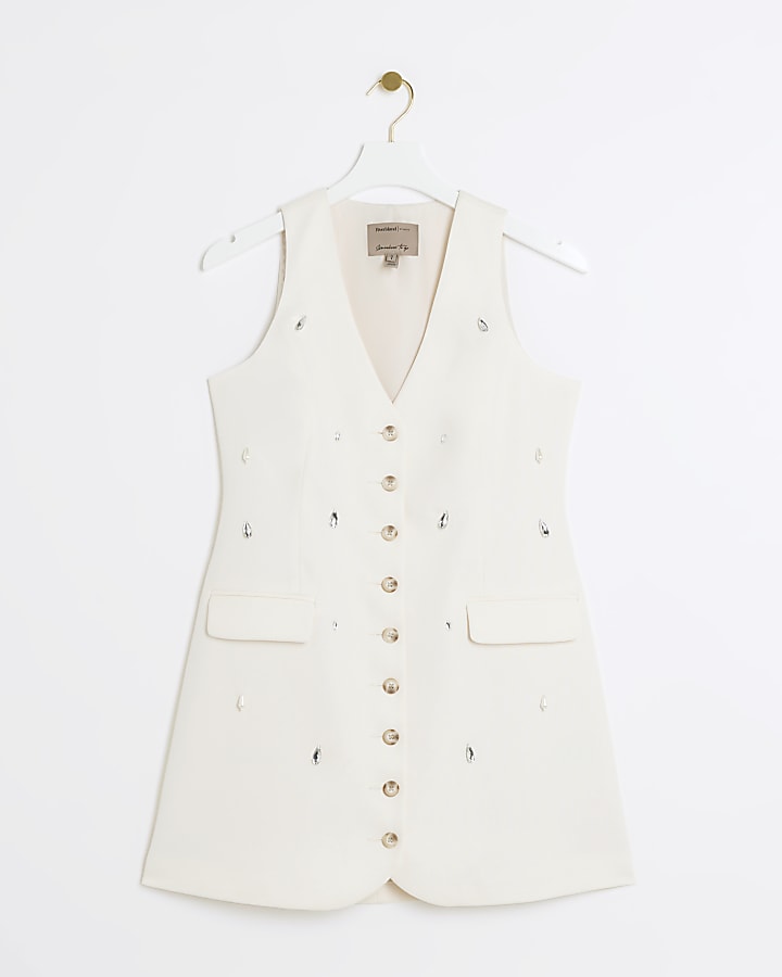Petite White embellished waistcoat mini dress
