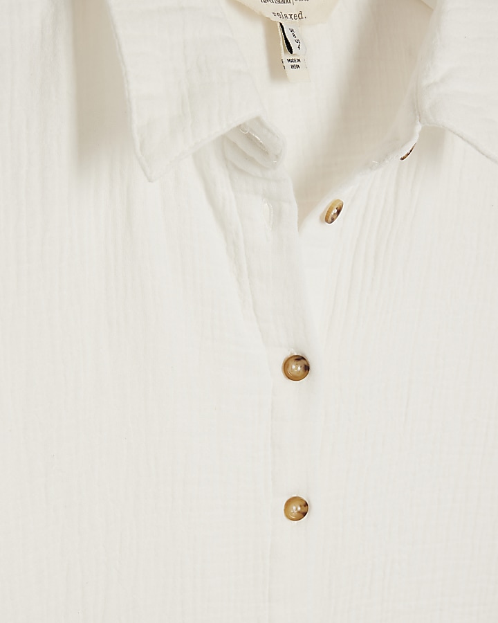 Petite white textured crop shirt